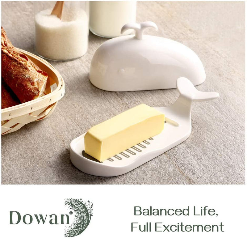 Ceramic Butter Dish with Measurement Line and Lid  - White Dolphin.