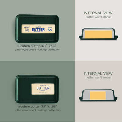 Ceramic Butter Dish with Lid and Measurement Line - Dark Green.