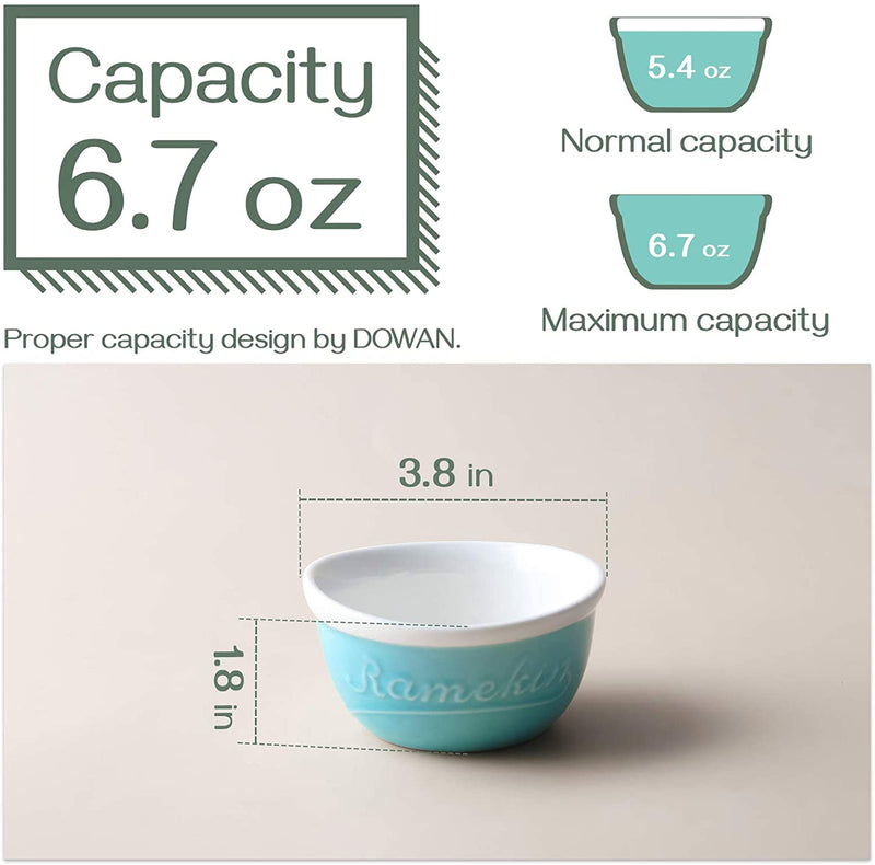 Ceramic Souffle Ramekin Bowls Set of - 6 6 Oz Turquoise/White.