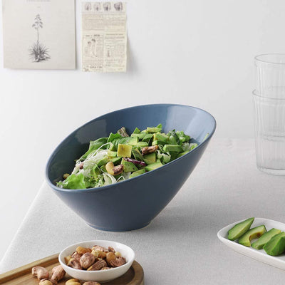 Ceramic Angled Salad Serving Bowls Set of 2 - 26 Oz Airy Blue.