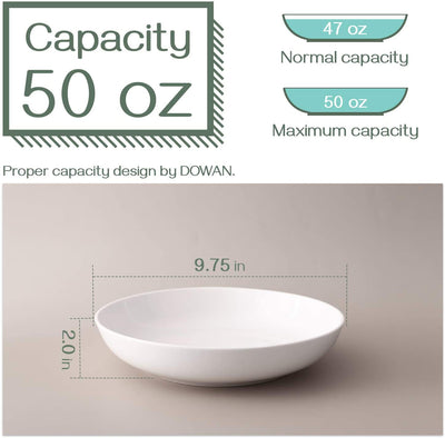 Ceramic Pasta Salad Shallow Serving Bowls Plates Set of 4 - 50 Oz White.