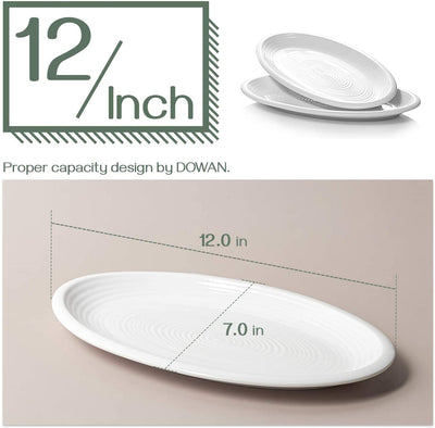 Ceramic Oval Serving Plates Dishes Set of 2 - 12 Inches Creamy White.