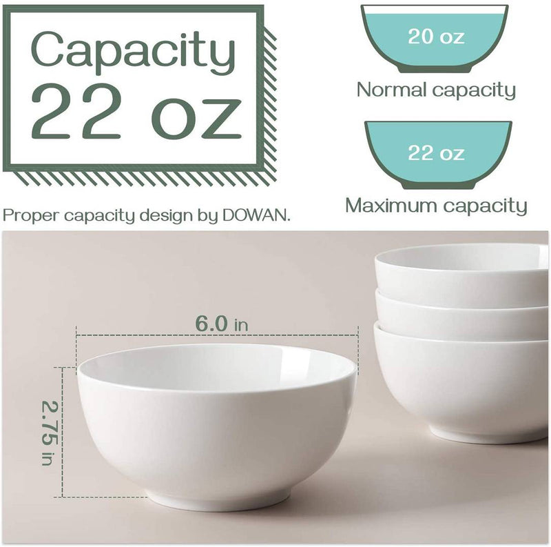 Ceramic Soup and Cereal Bowls - 22 oz White.