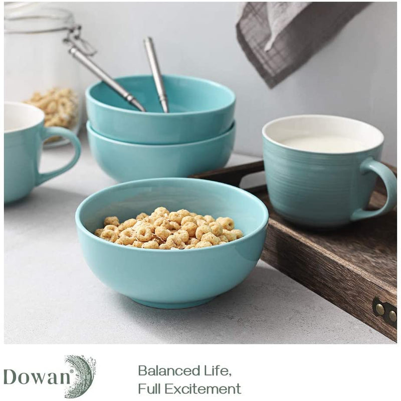 Ceramic Cereal Rice Salad Oatmeal Bowls Set of 4 - 22 Oz Turquoise.