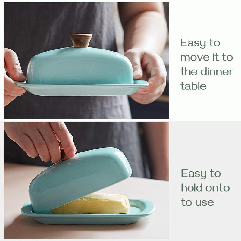 Ceramic Butter Dish with Lid - Turquoise.