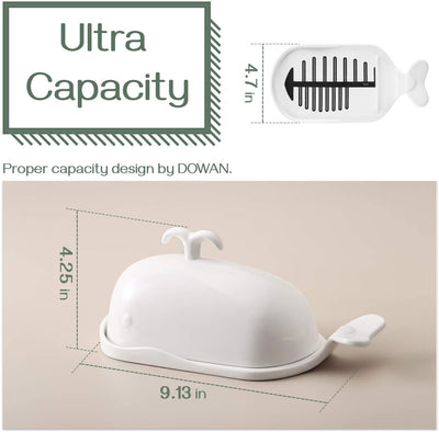 Ceramic Butter Dish with Lid Handle Measuring Line - White Whale.