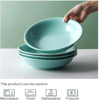 Ceramic Pasta Salad Serving Dinner Bowl Set of 4 - 40 Oz Turquoise.