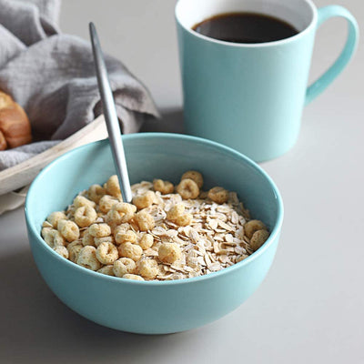 Ceramic Cereal Rice Salad Oatmeal Bowls Set of 4 - 22 Oz Turquoise.