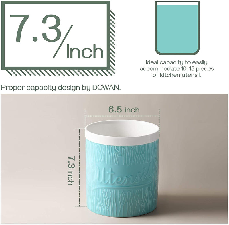 Ceramic Extra Large Utensil Holder - 7.3 Inches Turquoise.