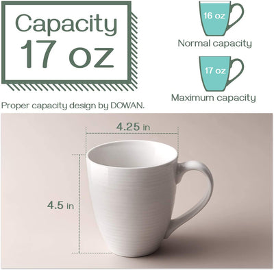 Ceramic Coffee Mug with Handle Set of 6 - 17 Oz White.