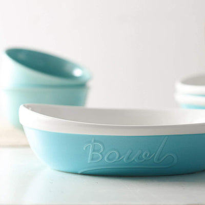 Ceramic Deep Pasta Serving Bowls Set of 4 - 8.5 Inches Turquoise.