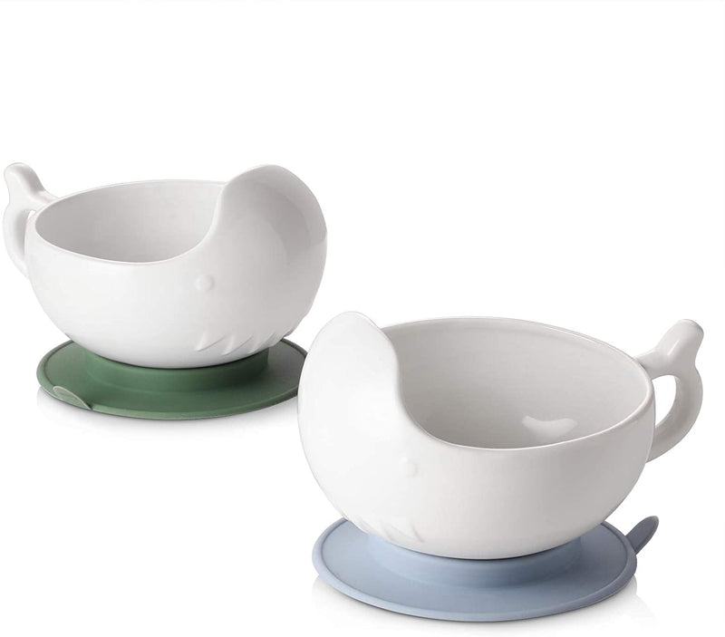 Ceramic Suction Bowls for Toddlers Set of 2 - 11.5 Oz White.