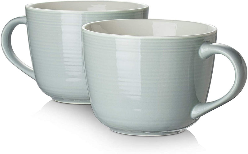 Ceramic Coffee Soup Tea Mug Cup with Handles Set of 2 - 17 Oz Gray.