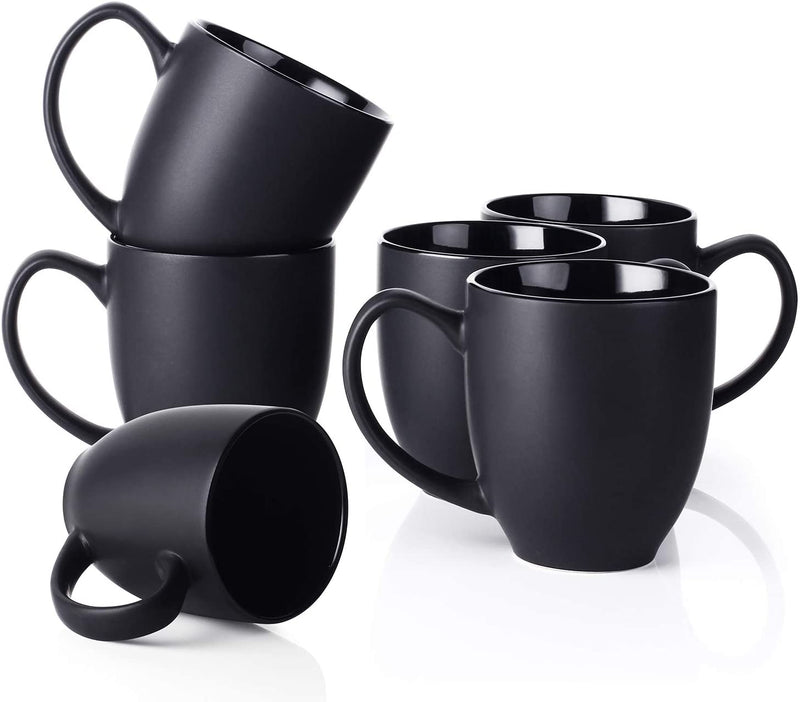 Ceramic Coffee Tea Mugs with Handle Set of 6 - 16 Oz Black.