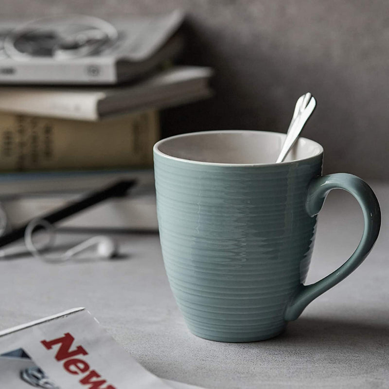 Ceramic Coffee Mugs with Large Handle Set of 4 - 17 Oz Turquoise.