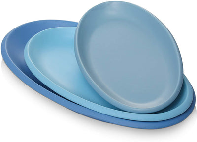 Large Ceramic Serving Oval Plates Dishes Set of 3 - 16 Inches/14 Inches/12 Inches Airy Blue.