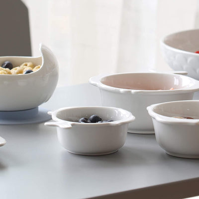 Ceramic Ramekin Bowls with Fish-shaped Tail Handle Set of 6 - 4 Oz White.