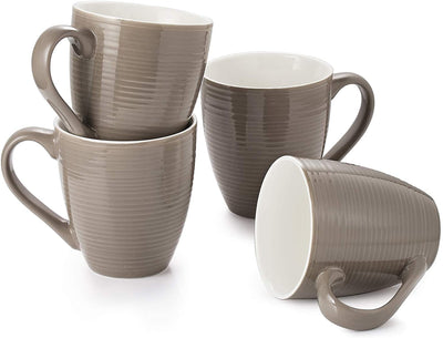 Ceramic Coffee Mugs with Large Handle Set of 4 - 17 Oz Brown.