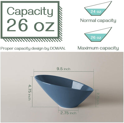 Ceramic Angled Salad Serving Bowls Set of 2 - 26 Oz Airy Blue.