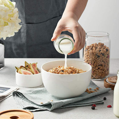 Ceramic Deep Soup Cereal Oatmeal Ramen Bowls Set 4 - 30 Oz White.