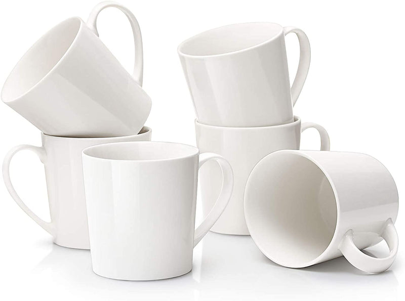 Ceramic Coffee Tea Cocoa Mug with Handle of Set 6 - 18 Oz White.