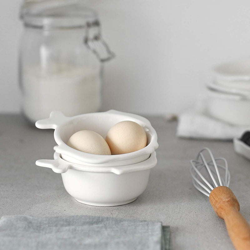 Ceramic Ramekin Bowls with Fish-shaped Tail Handle Set of 6 - 6 Oz White.