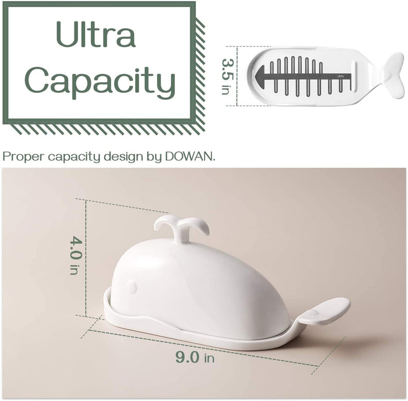 Ceramic Butter Dish with Measurement Line and Lid  - White Dolphin.