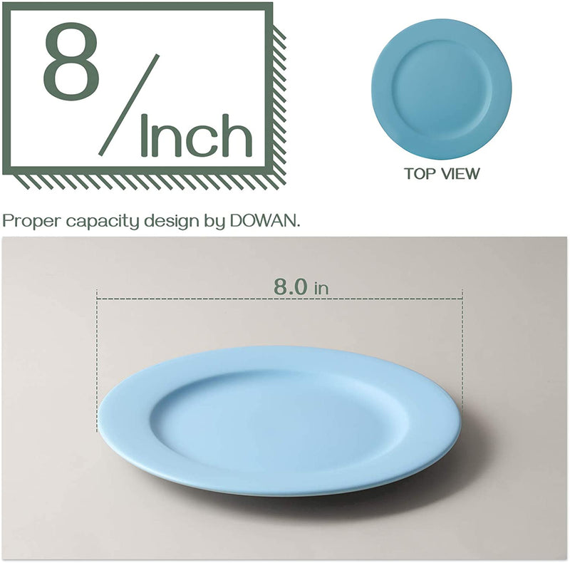 Ceramic Salad Dinner Serving Plates Set of 6 - 8 Inches Airy Blue.