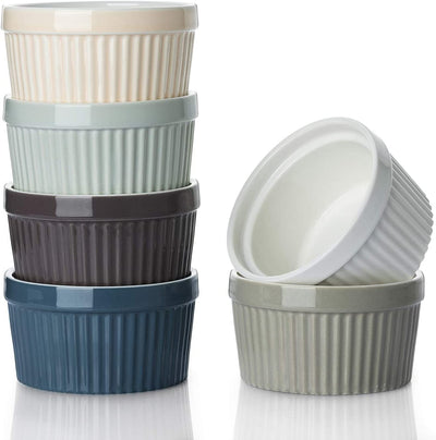 Ceramic Creme Oven Safe Brulee Ramekin Bowls Set of 6 - 8 Oz.