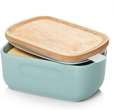 Ceramic Butter Container Dish with Lid and handle - Turquoise.