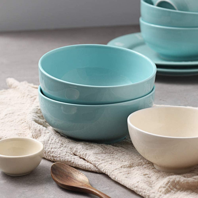 Ceramic Cereal Rice Salad Oatmeal Bowls Set of 4 - 22 Oz Turquoise.