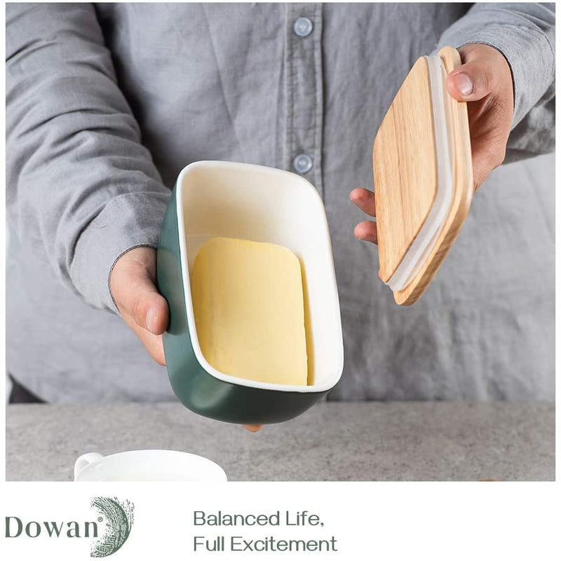 Ceramic Butter Dish with Cover - Dark Green.