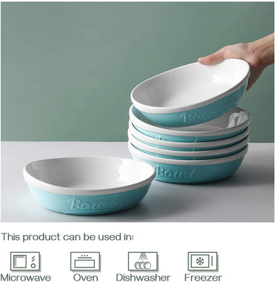 Ceramic Deep Pasta Serving Bowls Set of 4 - 8.5 Inches Turquoise.