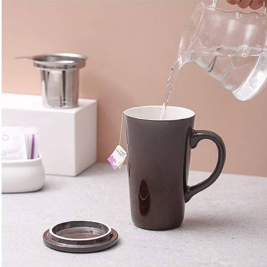 Ceramic Tea Mug with Infuser and Lid - 17 Oz Gradient Grey.