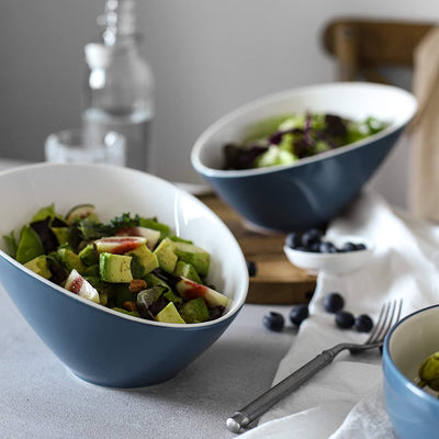 Ceramic Pasta Salad Serving Bowls Set of 2 - 26 Oz Airy Blue.