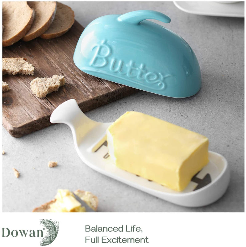 Ceramic Butter Dish with Measurement Line and Lid  - Turquoise Dolphin.