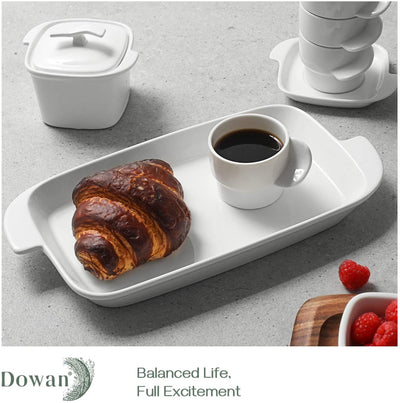 Ceramic Serving Platter with Handle Set of 4 - 10 Inches White.