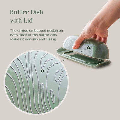 Ceramic Butter Dish Container with Lid - Green.