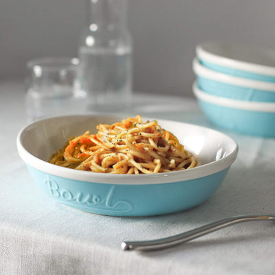 Ceramic Deep Pasta Serving Bowls Set of 4 - 8.5 Inches Turquoise.