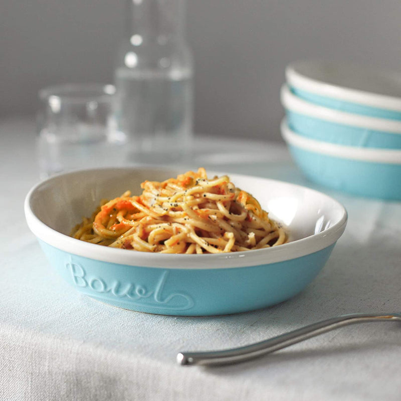 Ceramic Deep Pasta Serving Bowls Set of 4 - 8.5 Inches Turquoise.