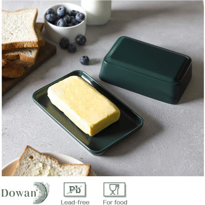 Ceramic Butter Dish with Lid and Measurement Line - Dark Green.