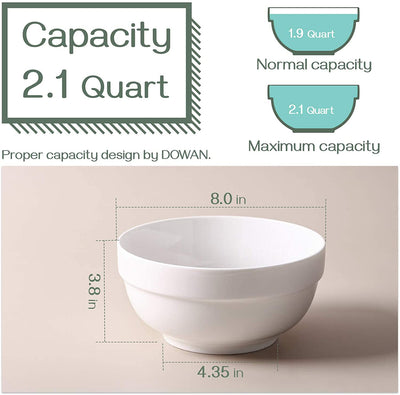 Ceramic Serving Salad Ramen Popcorn Mixing Bowl Set of 2 - 64 Oz White.