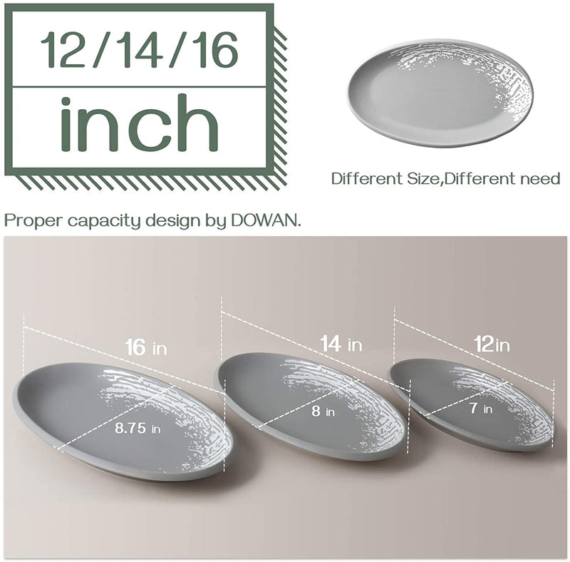 Ceramic Oval Serving Plates Set of 3 - 12/14/16 Inches Grey Matte.