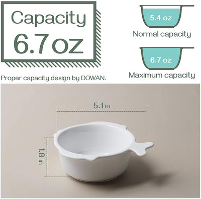 Ceramic Ramekin Bowls with Fish-shaped Tail Handle Set of 6 - 6 Oz White.