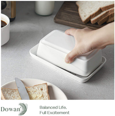 Ceramic Covered Butter Dish with Lid - White.