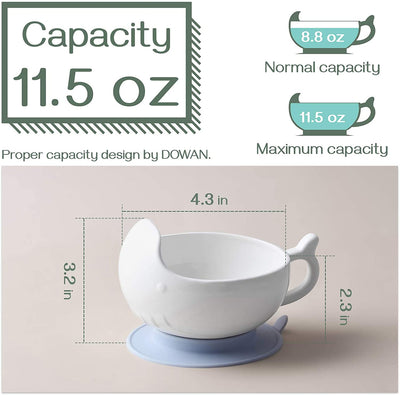 Ceramic Suction Bowls for Toddlers Set of 2 - 11.5 Oz White.