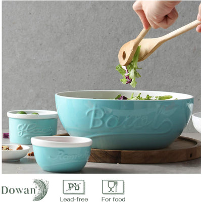 Ceramic Pasta Serving Salad Mixing Deep Bowls Set of 2 - 95 Oz Turquoise.