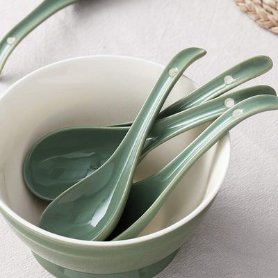 Ceramic Soup Spoon Set of 6 - 6.7 Inches New Day Collection.