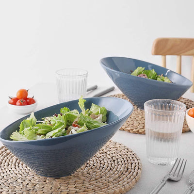 Ceramic Angled Salad Serving Bowls Set of 2 - 26 Oz Airy Blue.