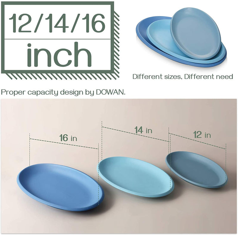 Large Ceramic Serving Oval Plates Dishes Set of 3 - 16 Inches/14 Inches/12 Inches Airy Blue.